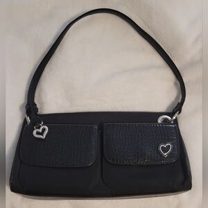 Vintage Brighton Black Microfiber & Croc Embossed Heart Bag OS